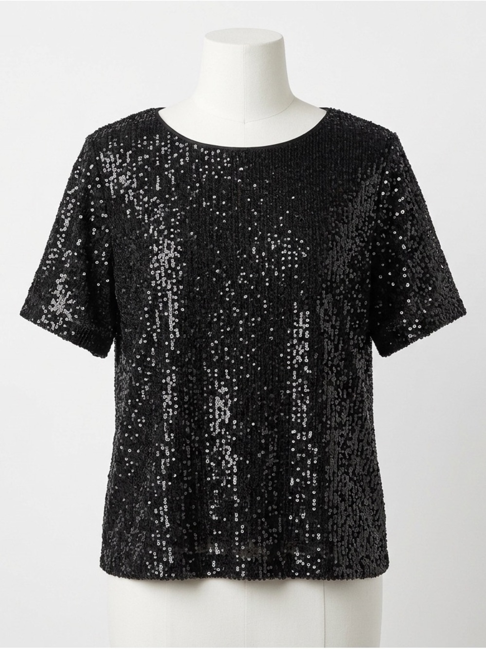 H&M Black Sequin Tee Glitzy Glam Size Medium